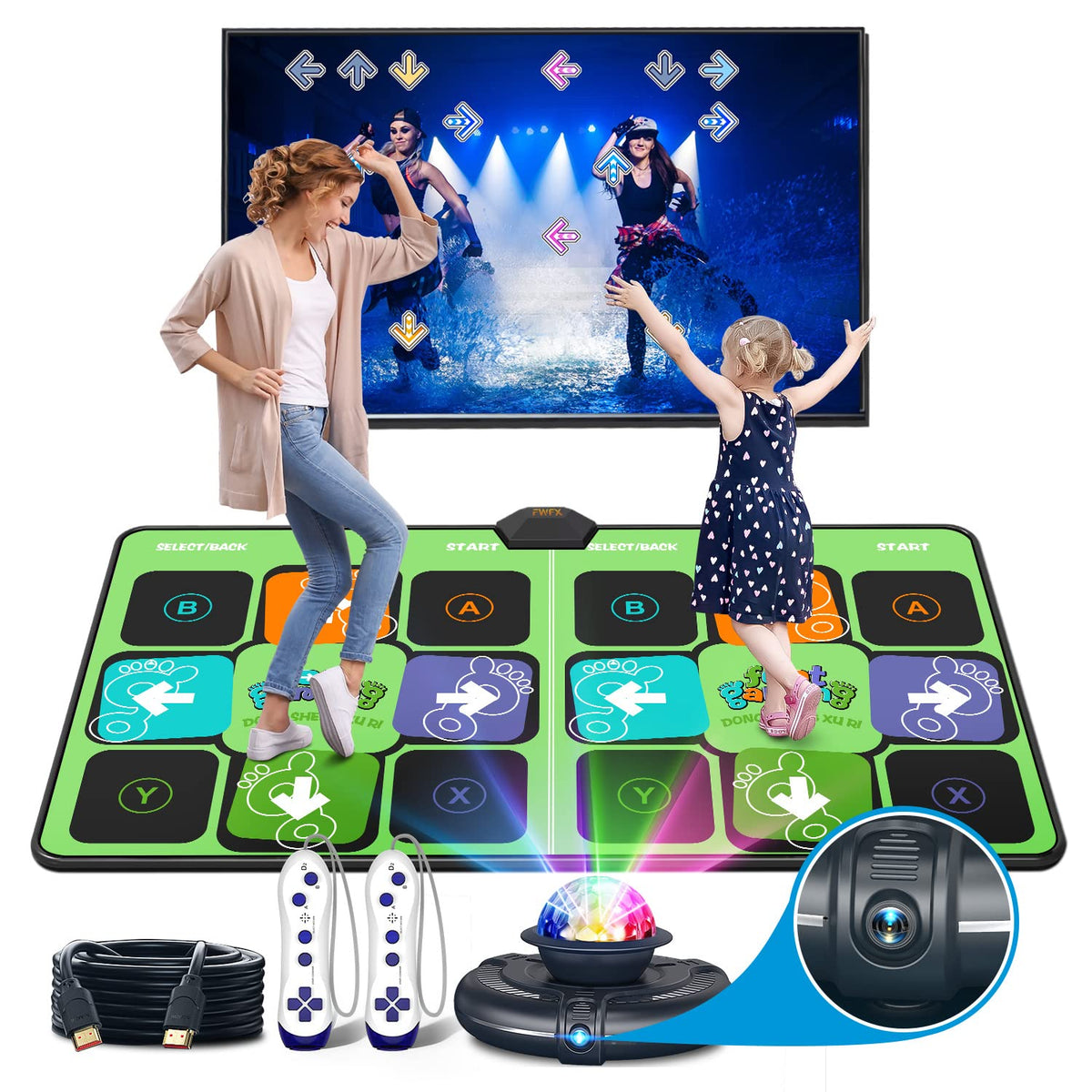 FWFX Electronic Dance Mats - Dance Mat Double Game for Kids and Adults Wireless Musical Dancing Mat (Green 36.6" x65.4")